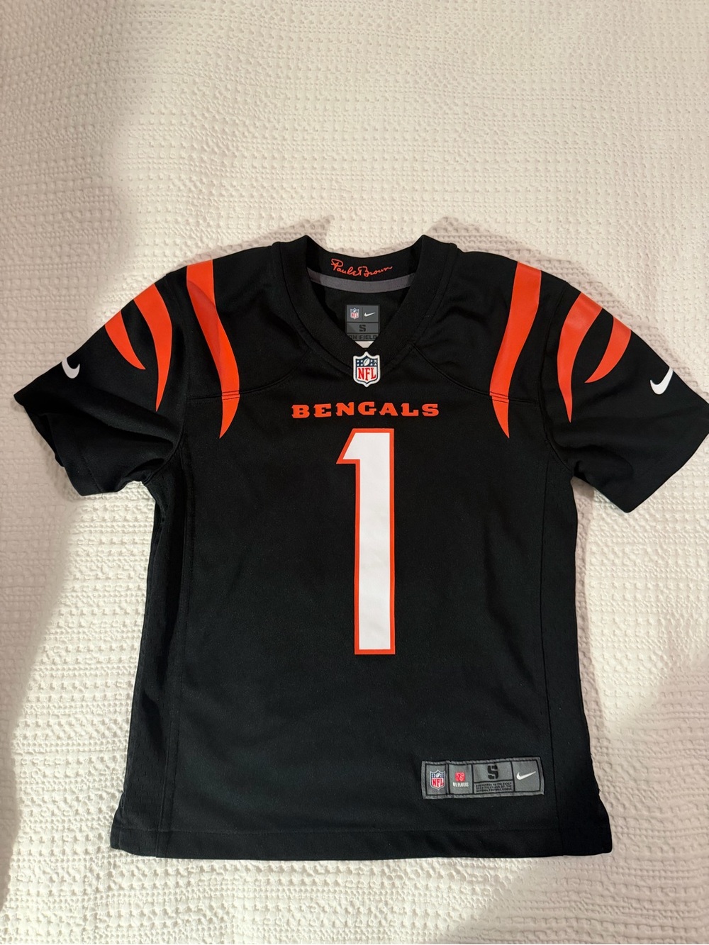Nike Bengals Kids Black and Orange Bengals #1 Football Jersey Player Chase